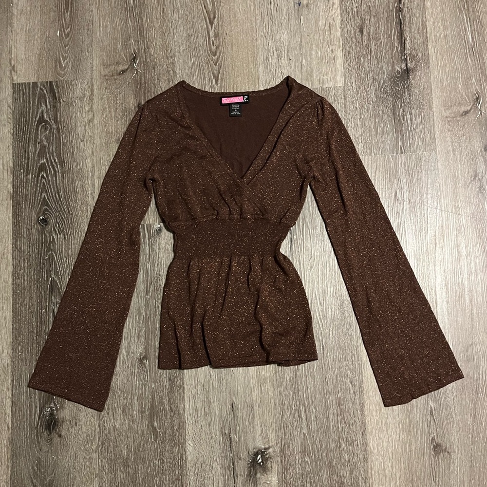 Vintage y2k Say What Brown Sparkly Flowy Top